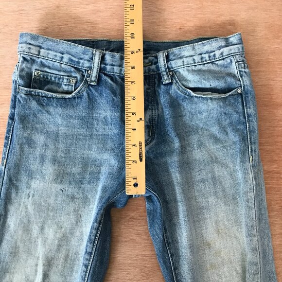 MNML Jeans Men 28x30 Blue Low Rise Distressed Button Fly Ankle Zip Medium Wash - Picture 8 of 13